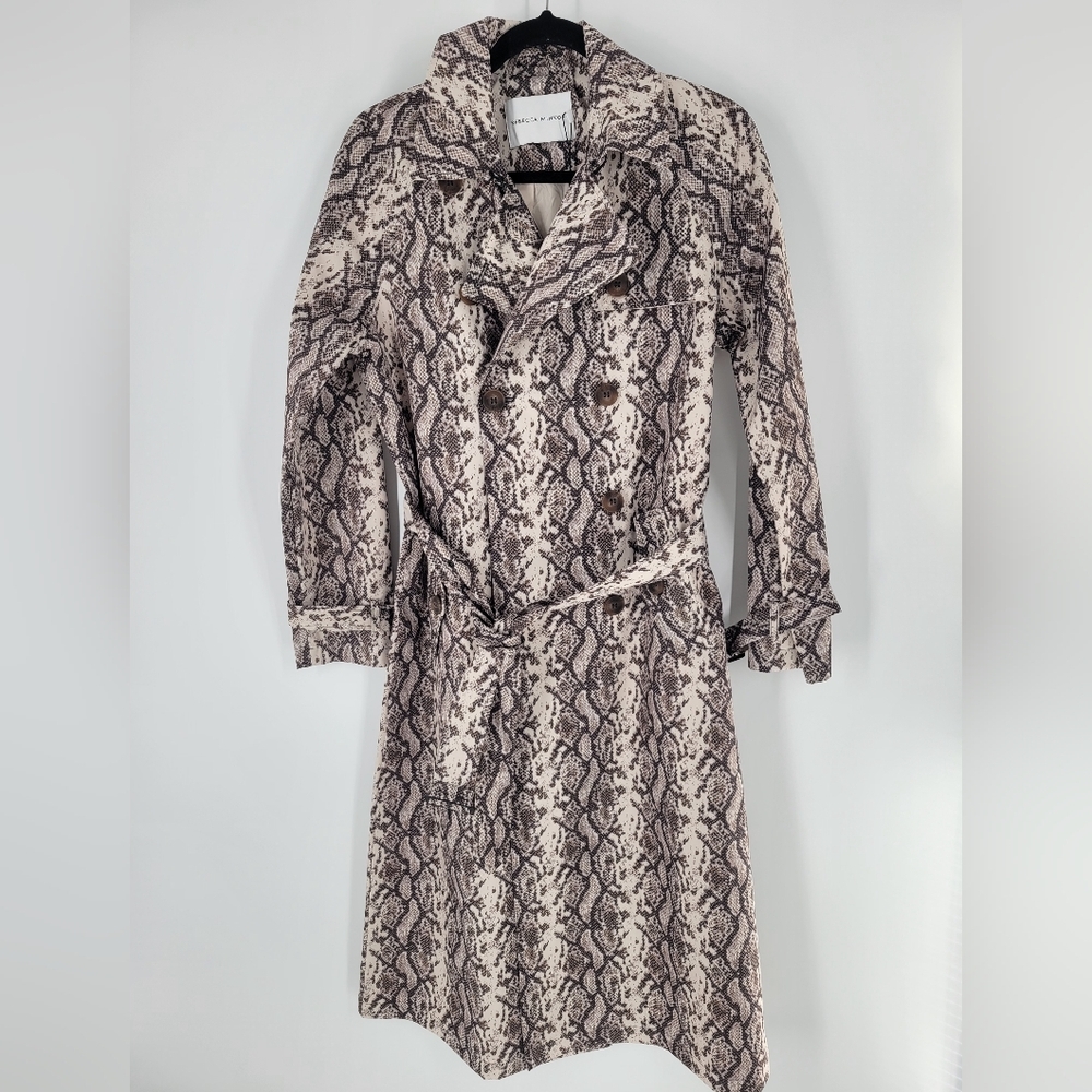 Rebecca Minkoff Snake Print Double Breasted Belted‎ Trench Coat Size S New
